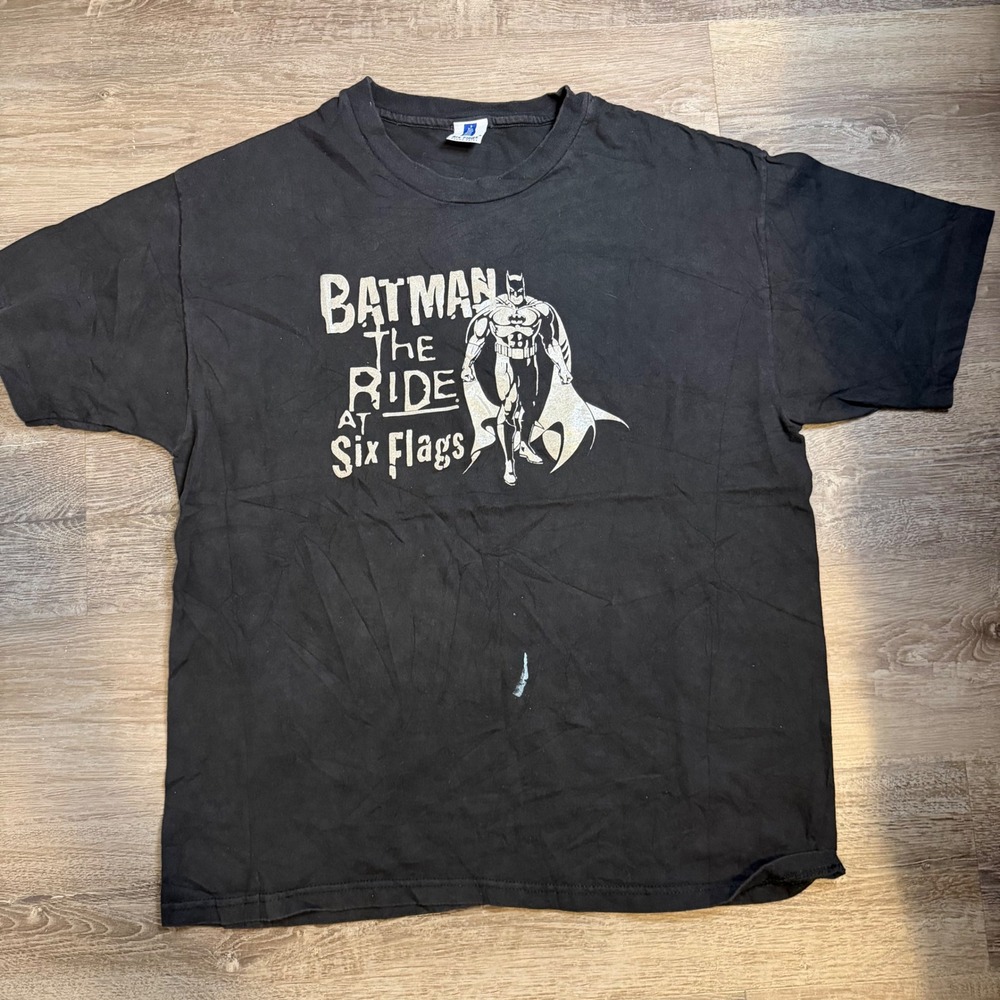 Vintage 1998 Batman The Ride Six Flags T-Shirt Black 90s DC Comics Large XL